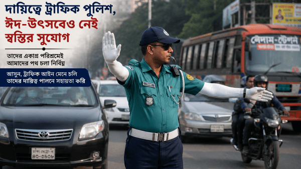 দিন-রাত নিরলস দায়িত্বে ট্রাফিক পুলিশ, ঈদ-উৎসবেও নেই স্বস্তির সুযোগ - Banglar Mati